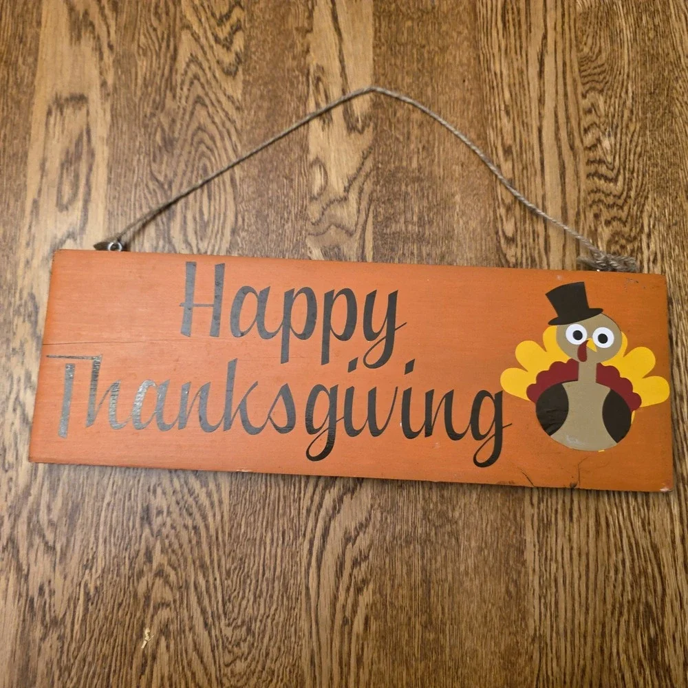 Reversible MERRY CHRISTMAS HAPPY THANKSGIVING Homemade Vinyl Wood Hanging Sign‎